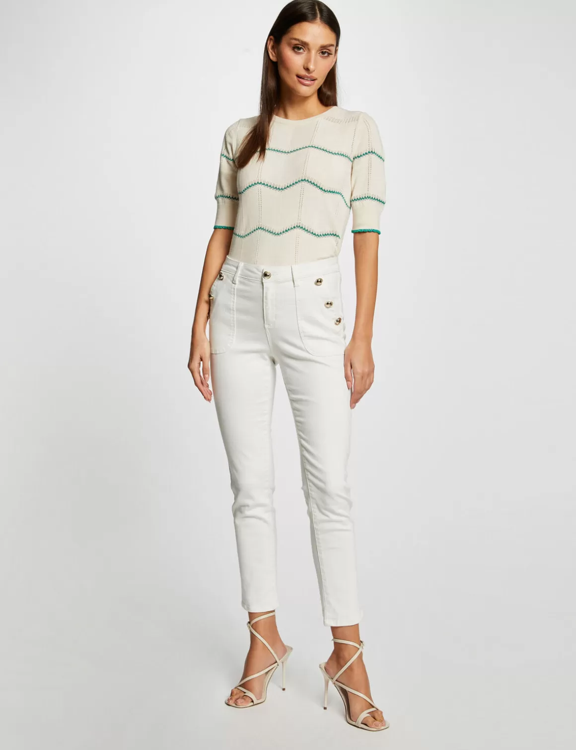 Morgan Pulls>Pull Manches Courtes A Rayures Vert Moyen Femme | Vert_Moyen
