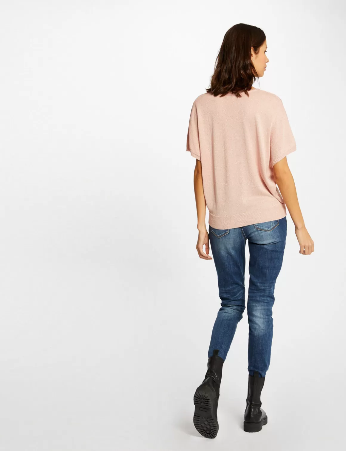 Morgan Pulls>Pull Manches Courtes Avec Boutons Vieux Rose Femme | Vieux_Rose
