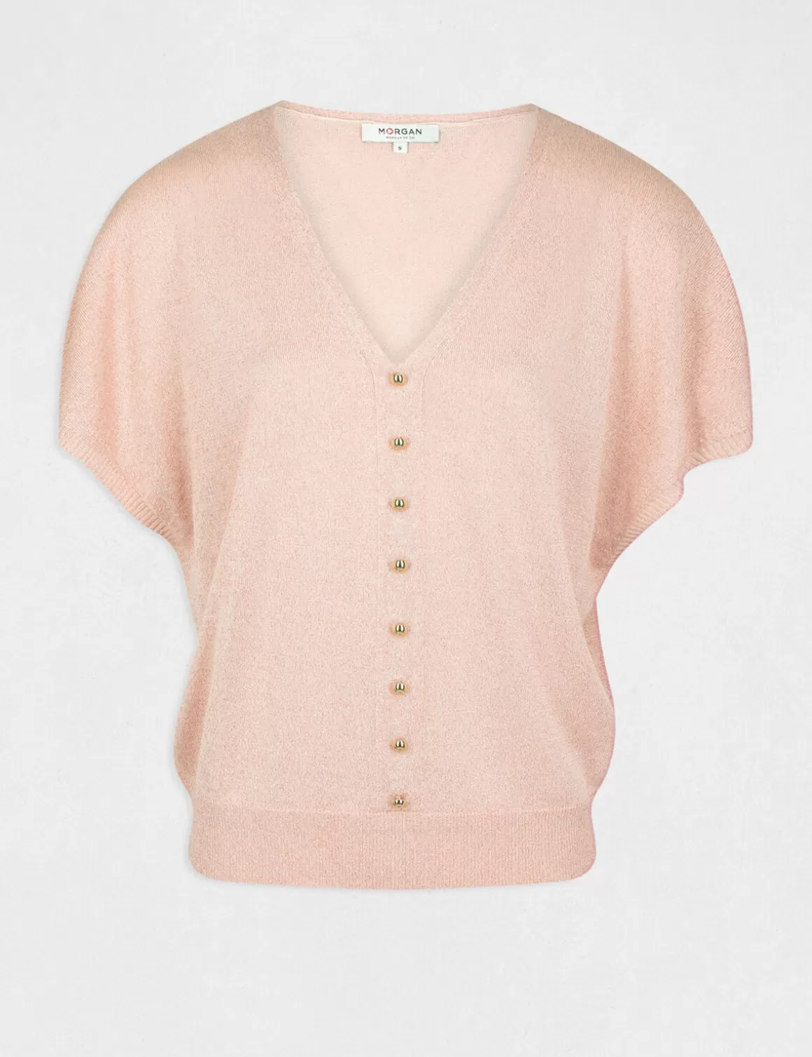 Morgan Pulls>Pull Manches Courtes Avec Boutons Vieux Rose Femme | Vieux_Rose