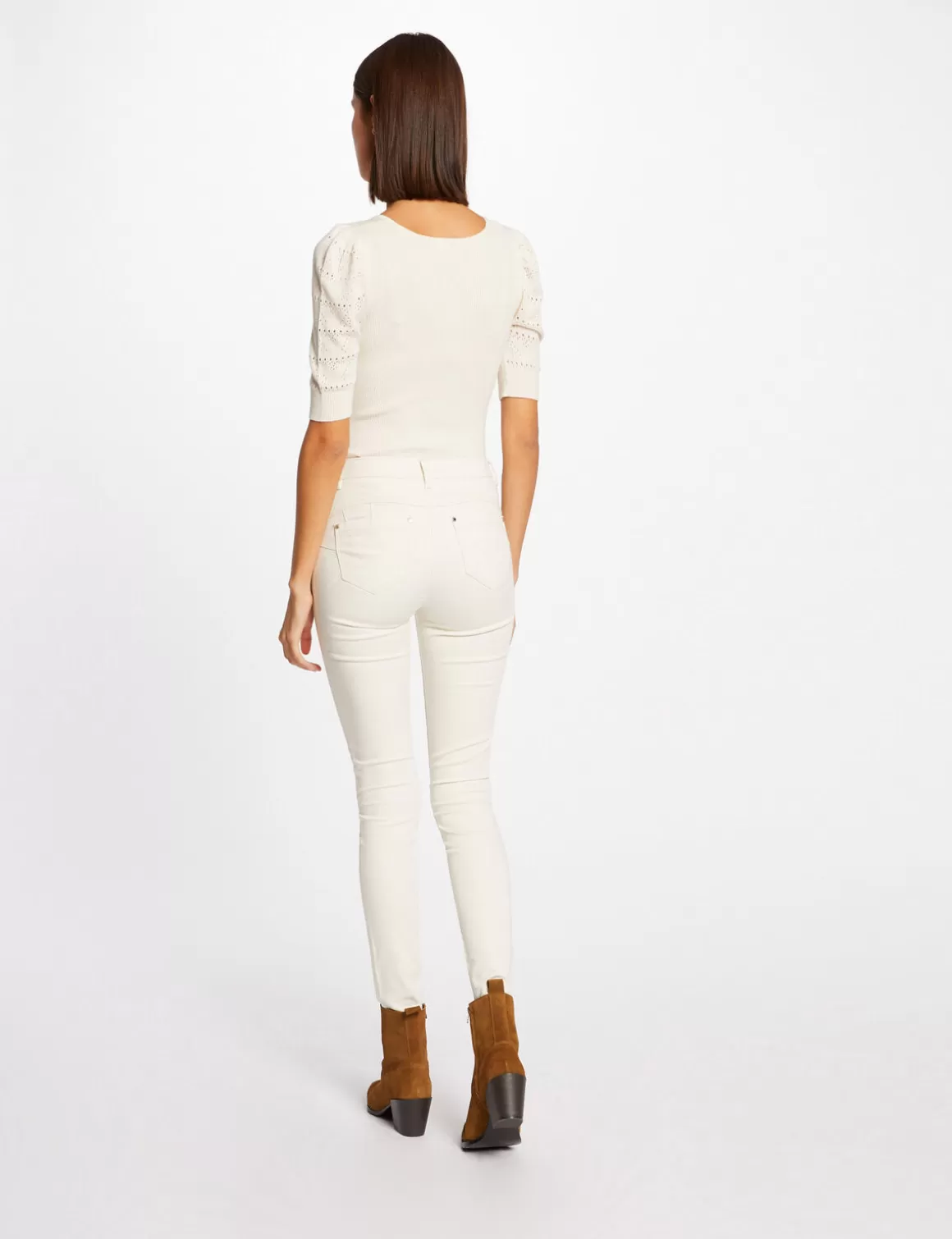 Morgan Pulls>Pull Manches Courtes Avec Col En V Femme | Ivoire