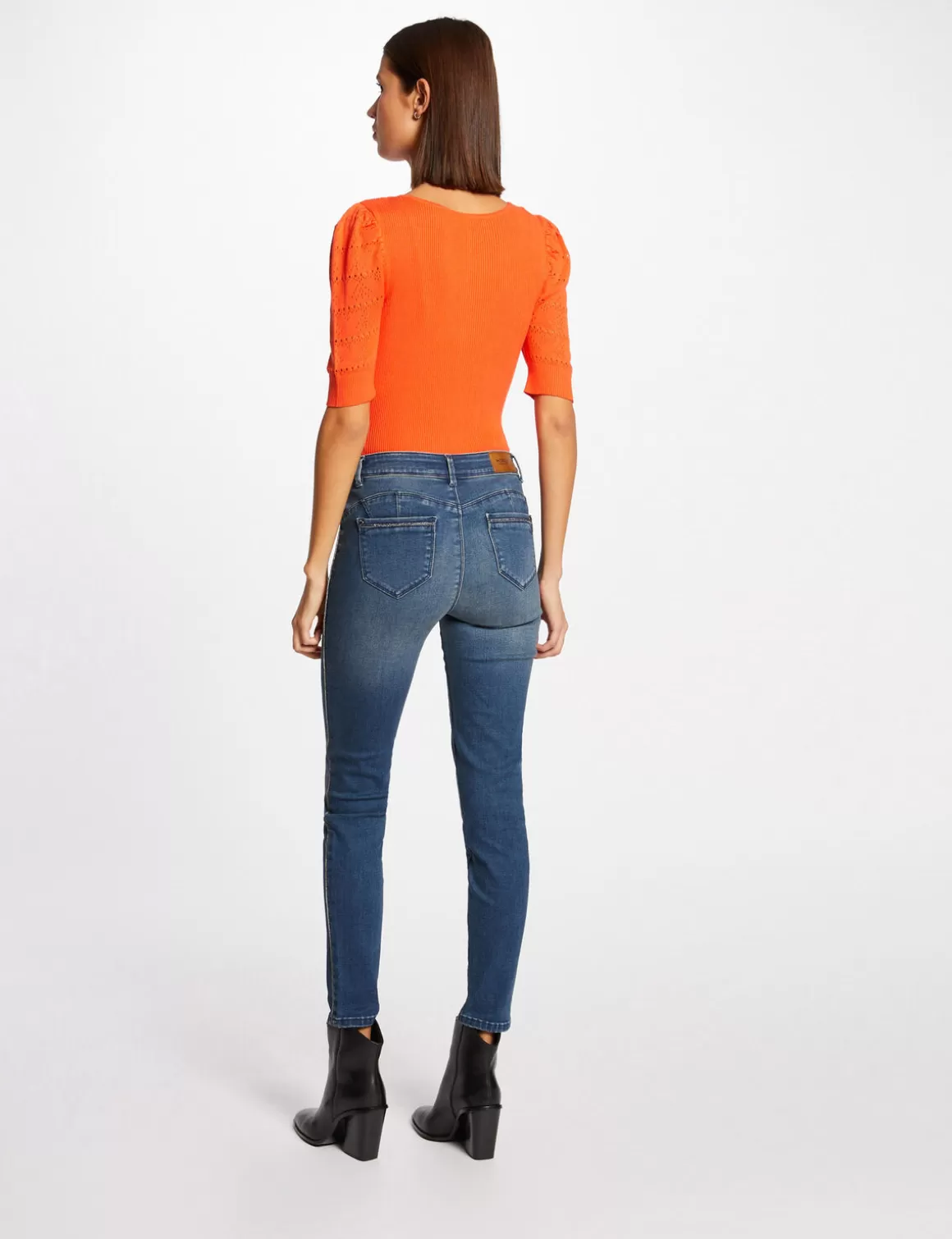 Morgan Pulls>Pull Manches Courtes Avec Col En V Femme | Orange