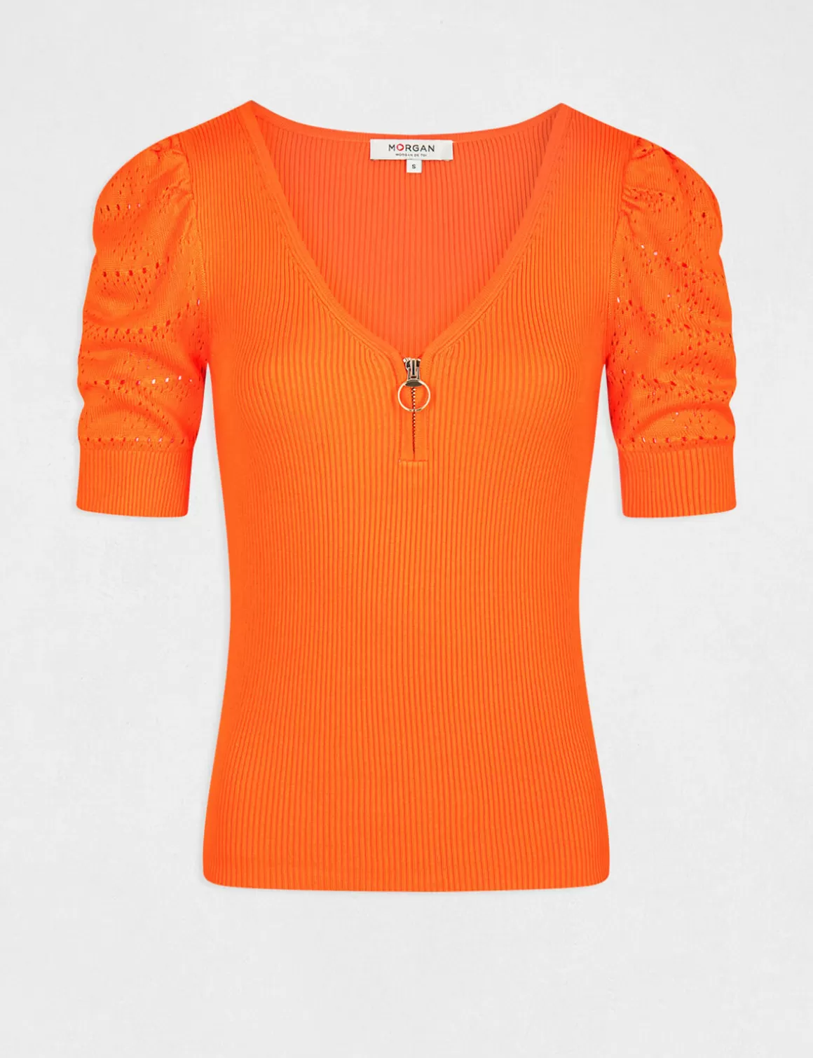 Morgan Pulls>Pull Manches Courtes Avec Col En V Femme | Orange
