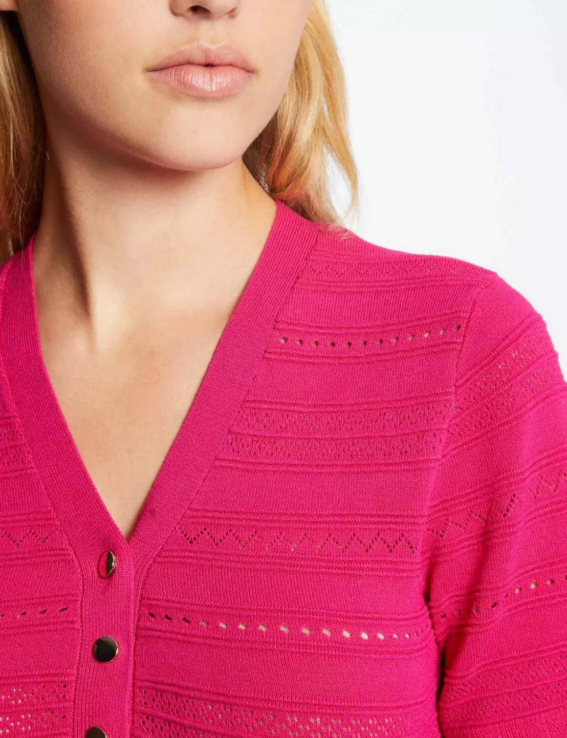 Morgan Pulls>Pull Manches Courtes Details Ajoures Rose Fonce Femme | Rose_Fonce