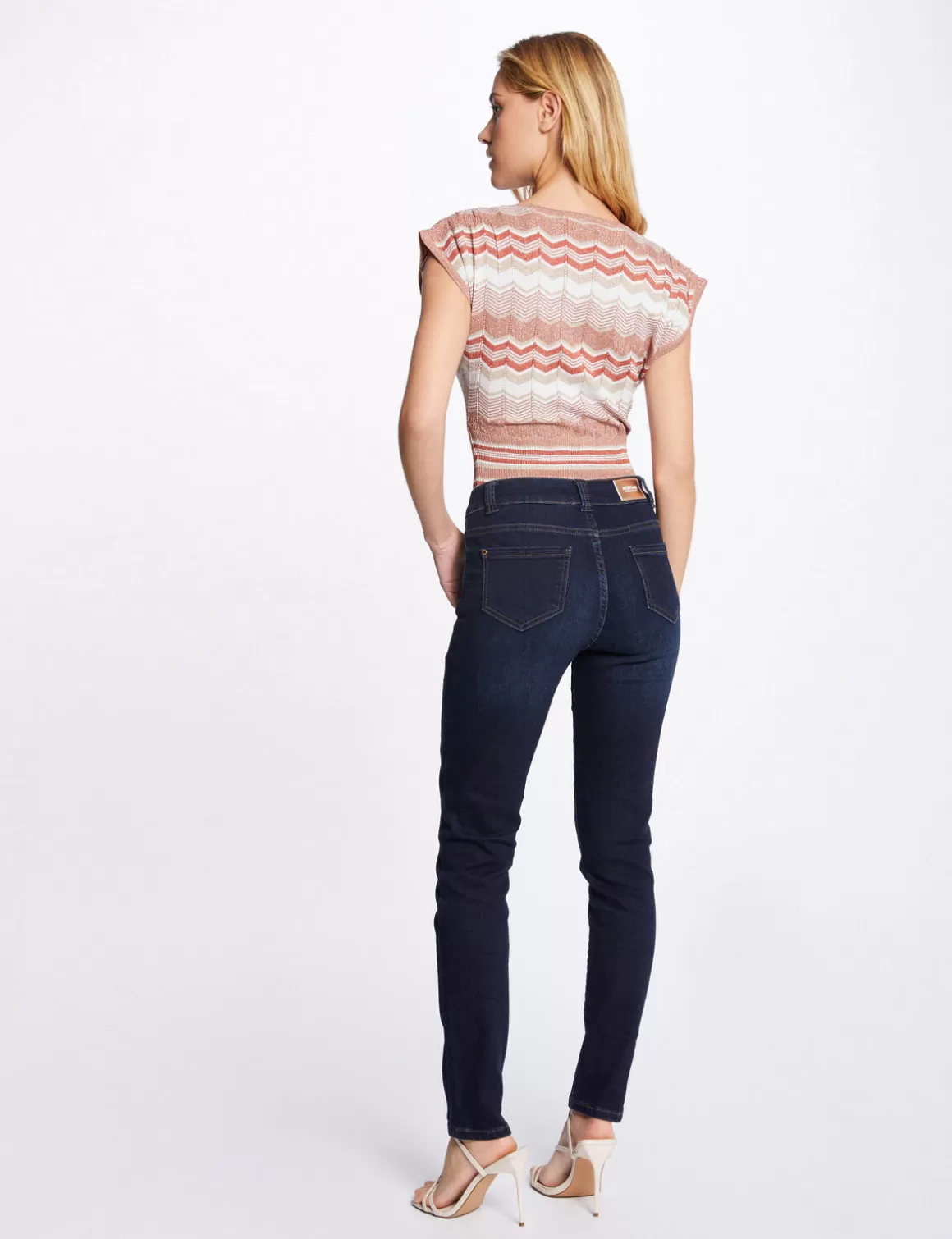 Morgan Pulls>Pull Manches Courtes Imprime Chevron Vieux Rose Femme | Vieux_Rose