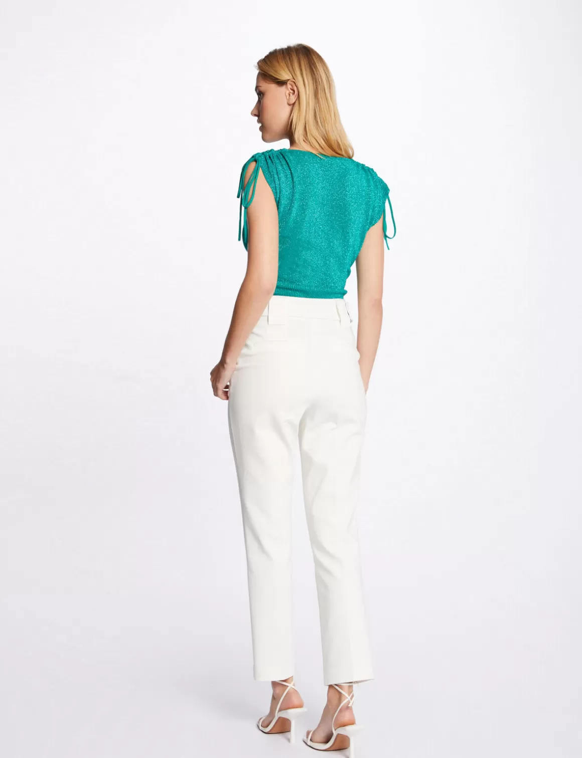 Morgan Pulls>Pull Manches Courtes Lien A Coulisse Vert Moyen Femme | Vert_Moyen