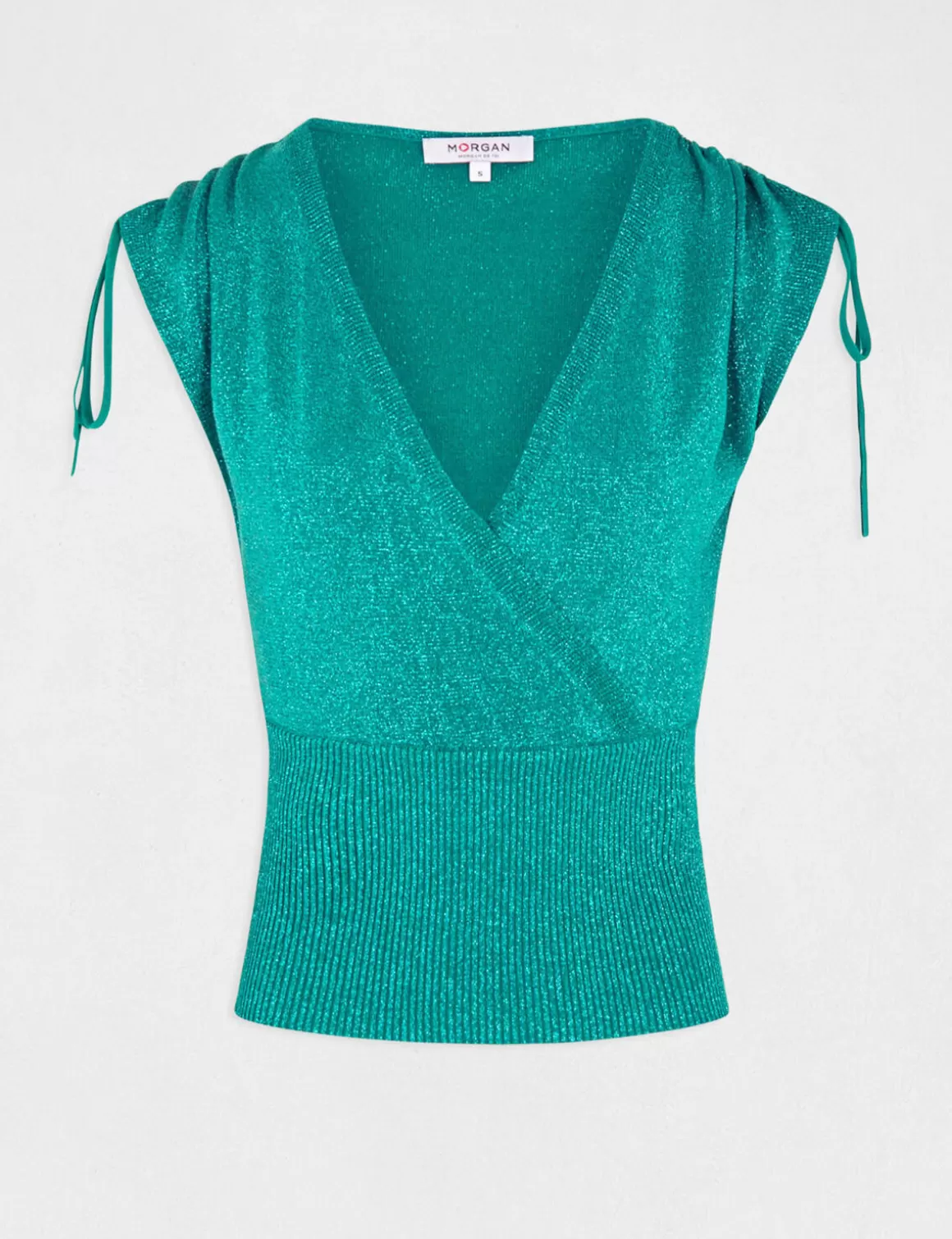 Morgan Pulls>Pull Manches Courtes Lien A Coulisse Vert Moyen Femme | Vert_Moyen