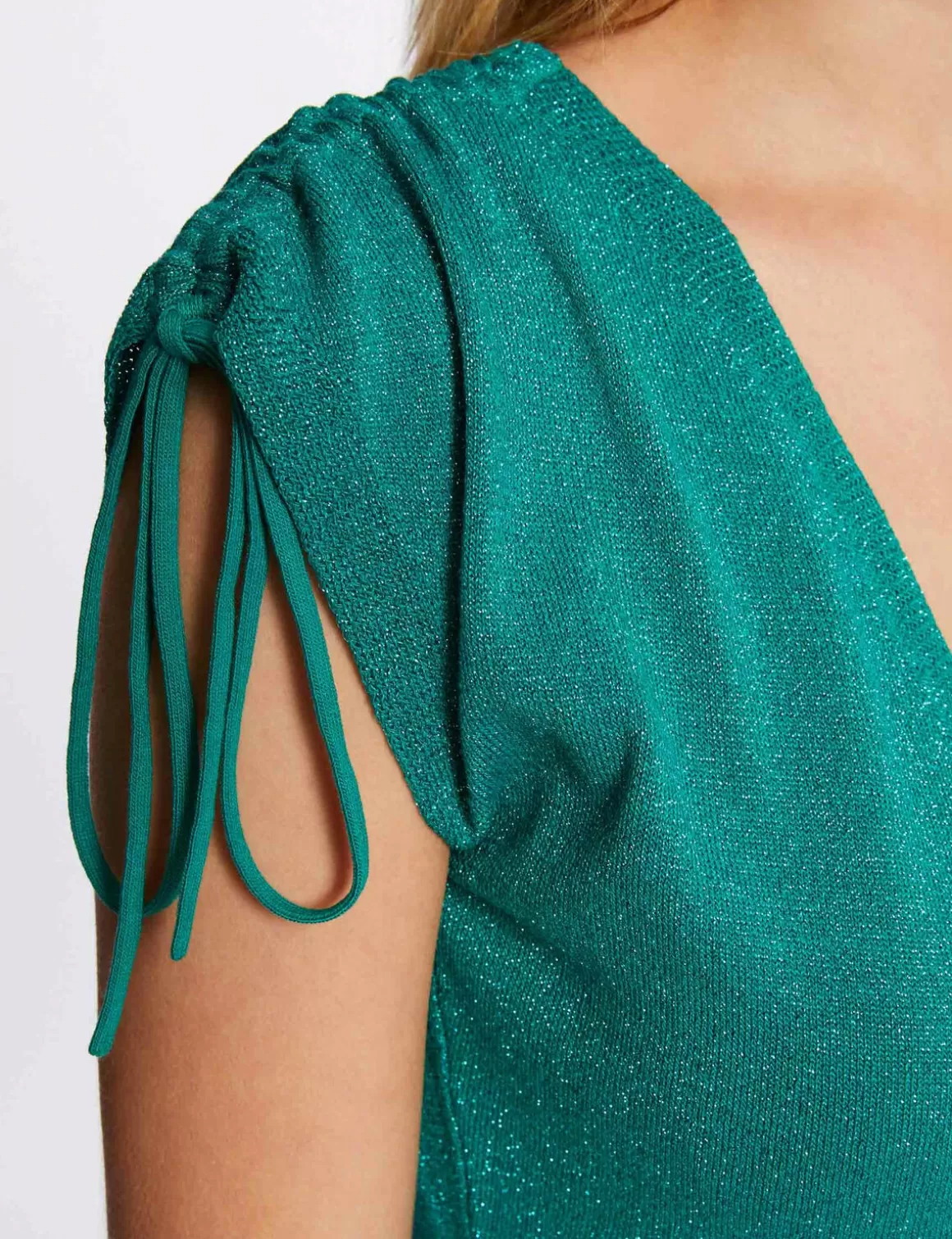 Morgan Pulls>Pull Manches Courtes Lien A Coulisse Vert Moyen Femme | Vert_Moyen