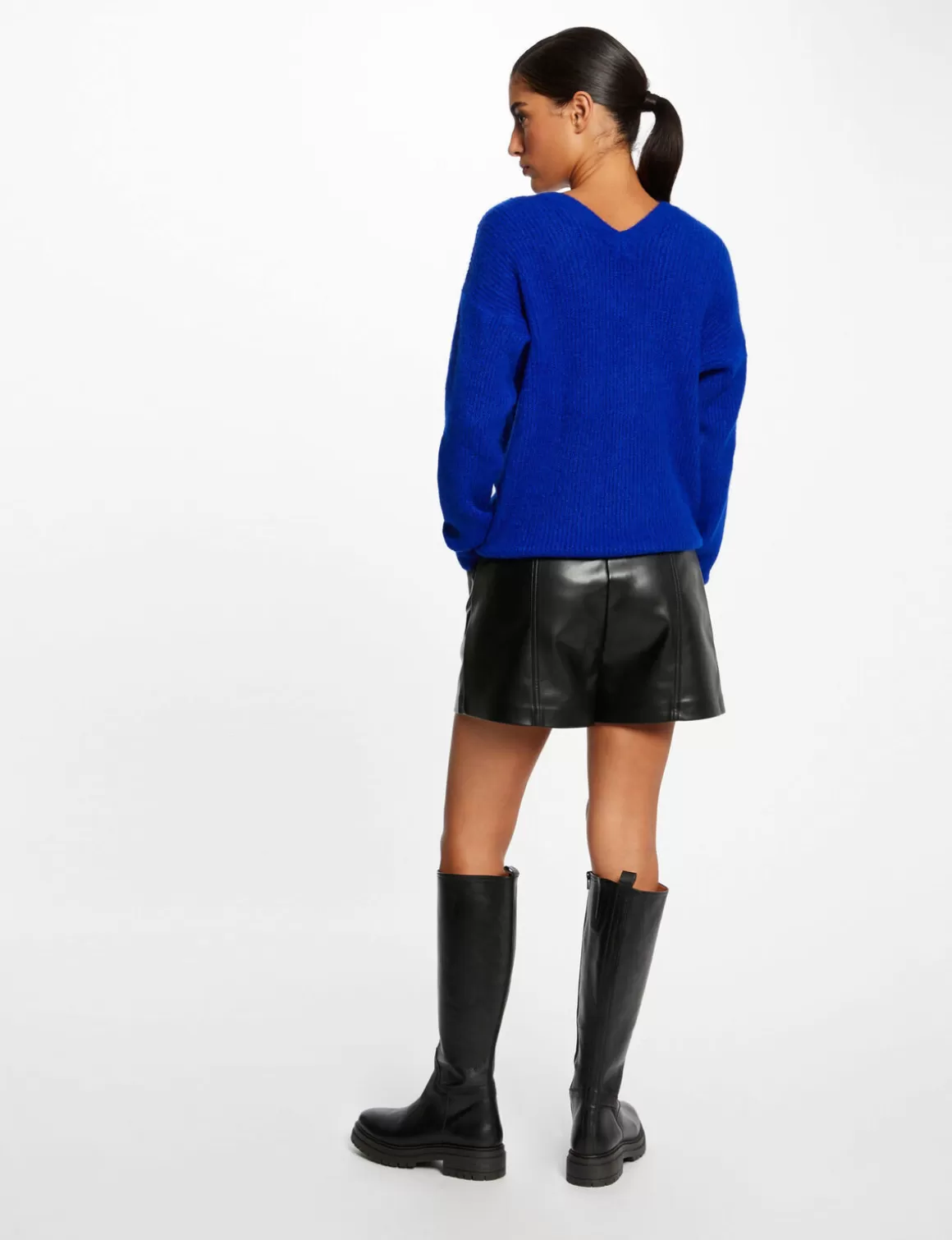 Morgan Pulls>Pull Manches Longues A Col En V Bleu Electrique Femme | Bleu_Electrique
