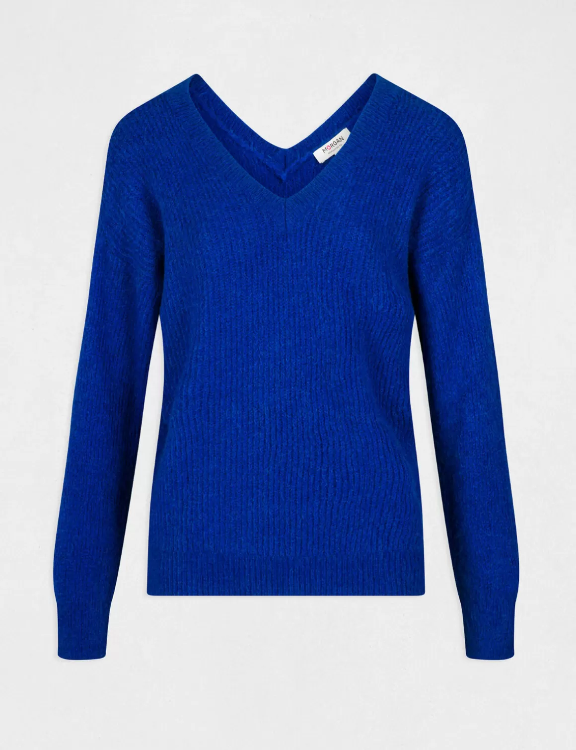 Morgan Pulls>Pull Manches Longues A Col En V Bleu Electrique Femme | Bleu_Electrique