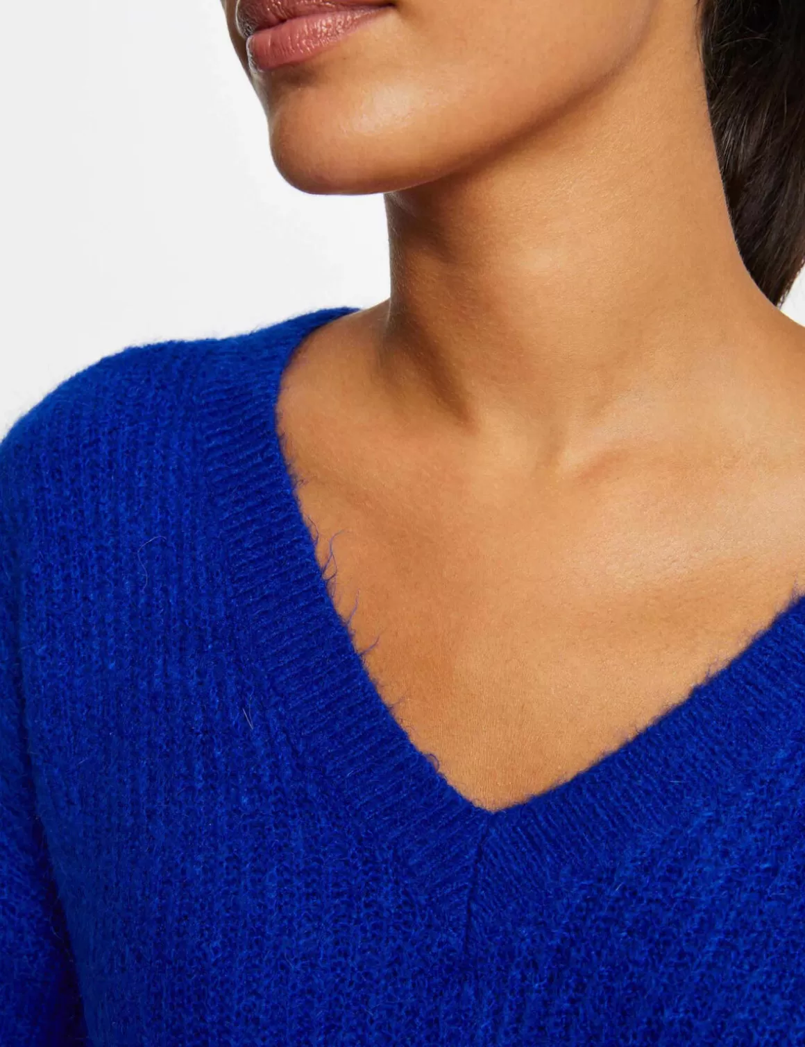 Morgan Pulls>Pull Manches Longues A Col En V Bleu Electrique Femme | Bleu_Electrique
