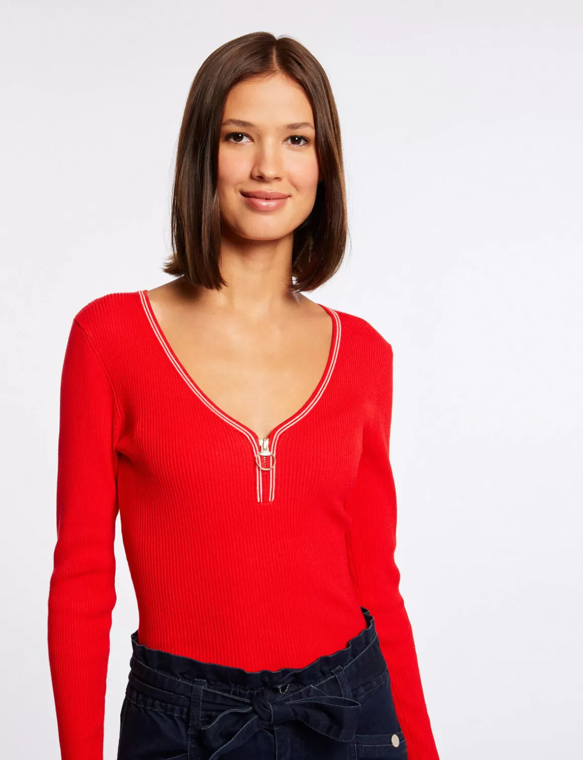 Morgan Pulls>Pull Manches Longues A Col En V Femme | Rouge