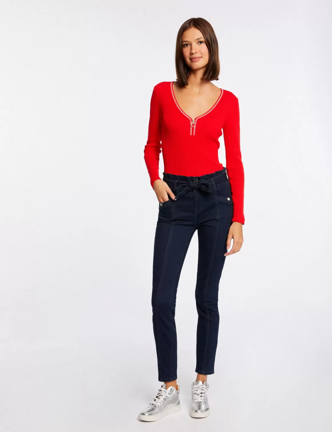 Morgan Pulls>Pull Manches Longues A Col En V Femme | Rouge