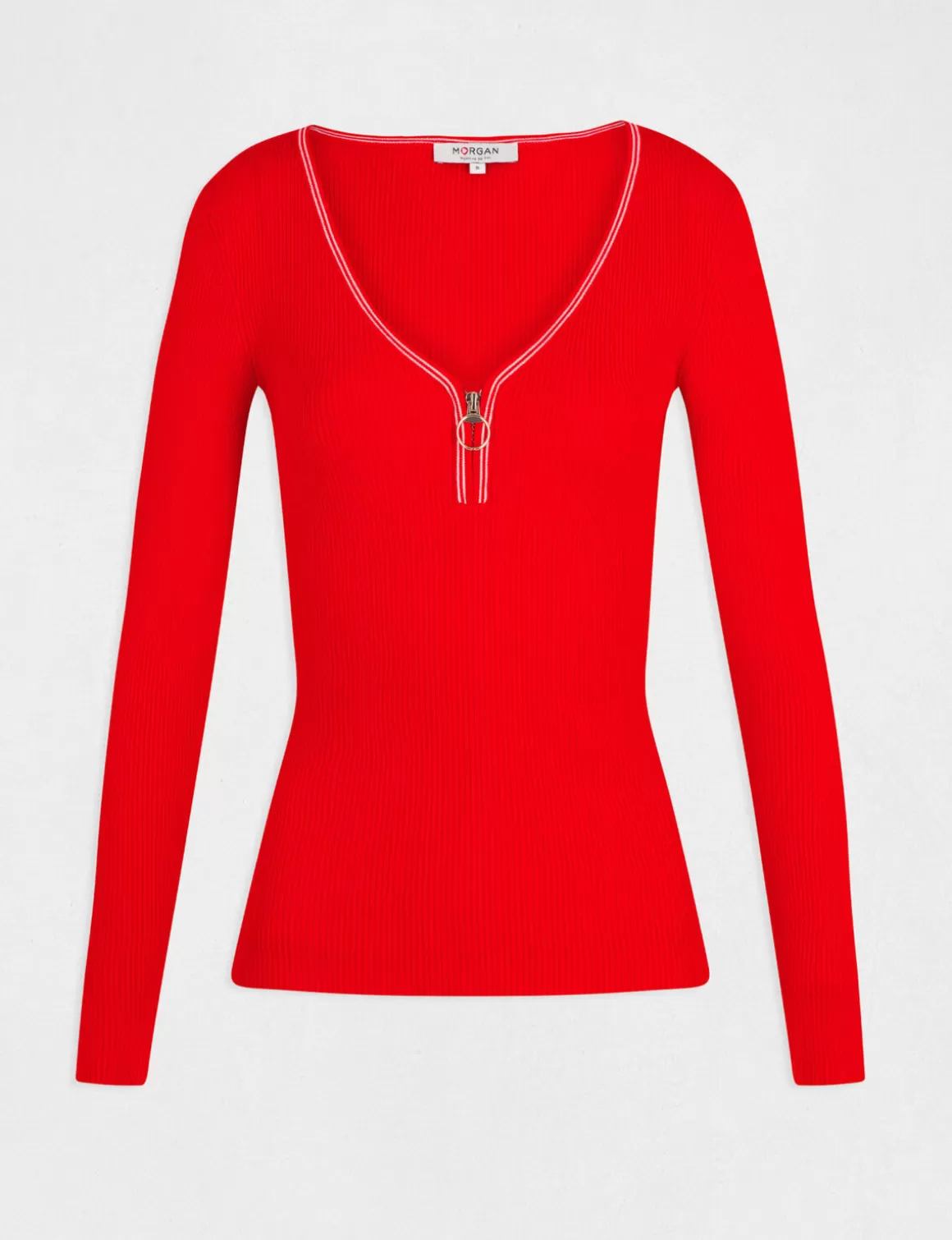 Morgan Pulls>Pull Manches Longues A Col En V Femme | Rouge