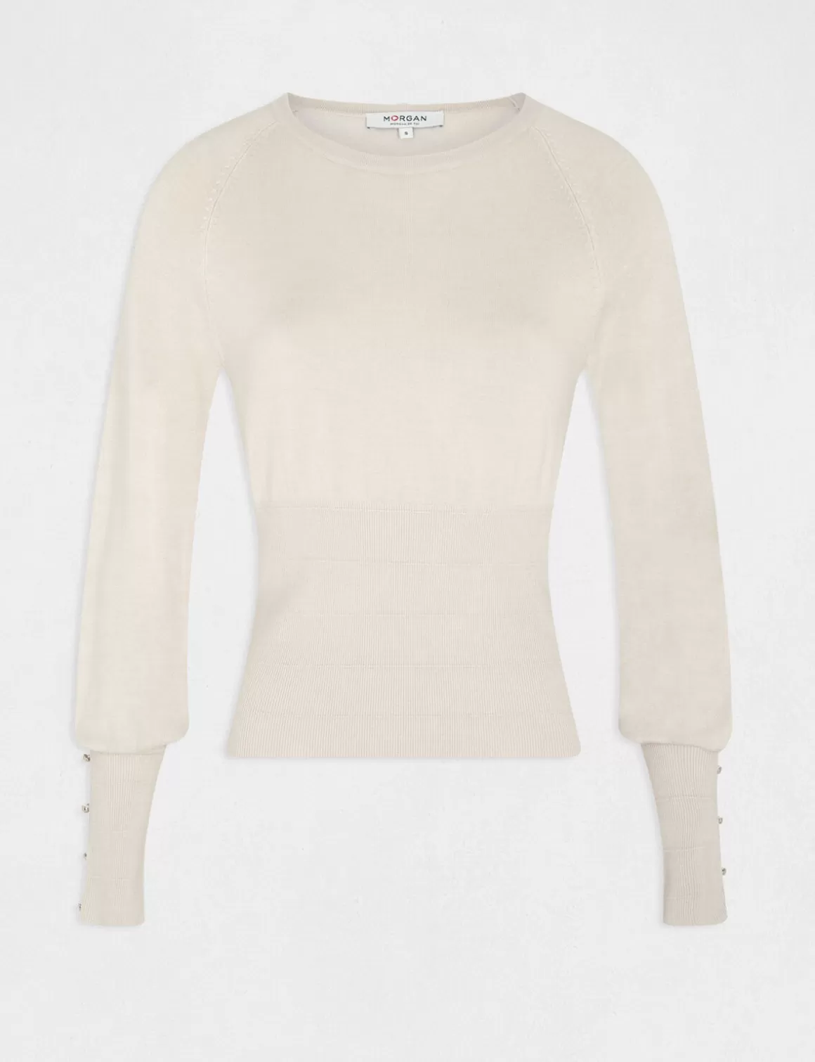 Morgan Pulls>Pull Manches Longues A Col Rond Beige Moyen Femme | Beige_Moyen