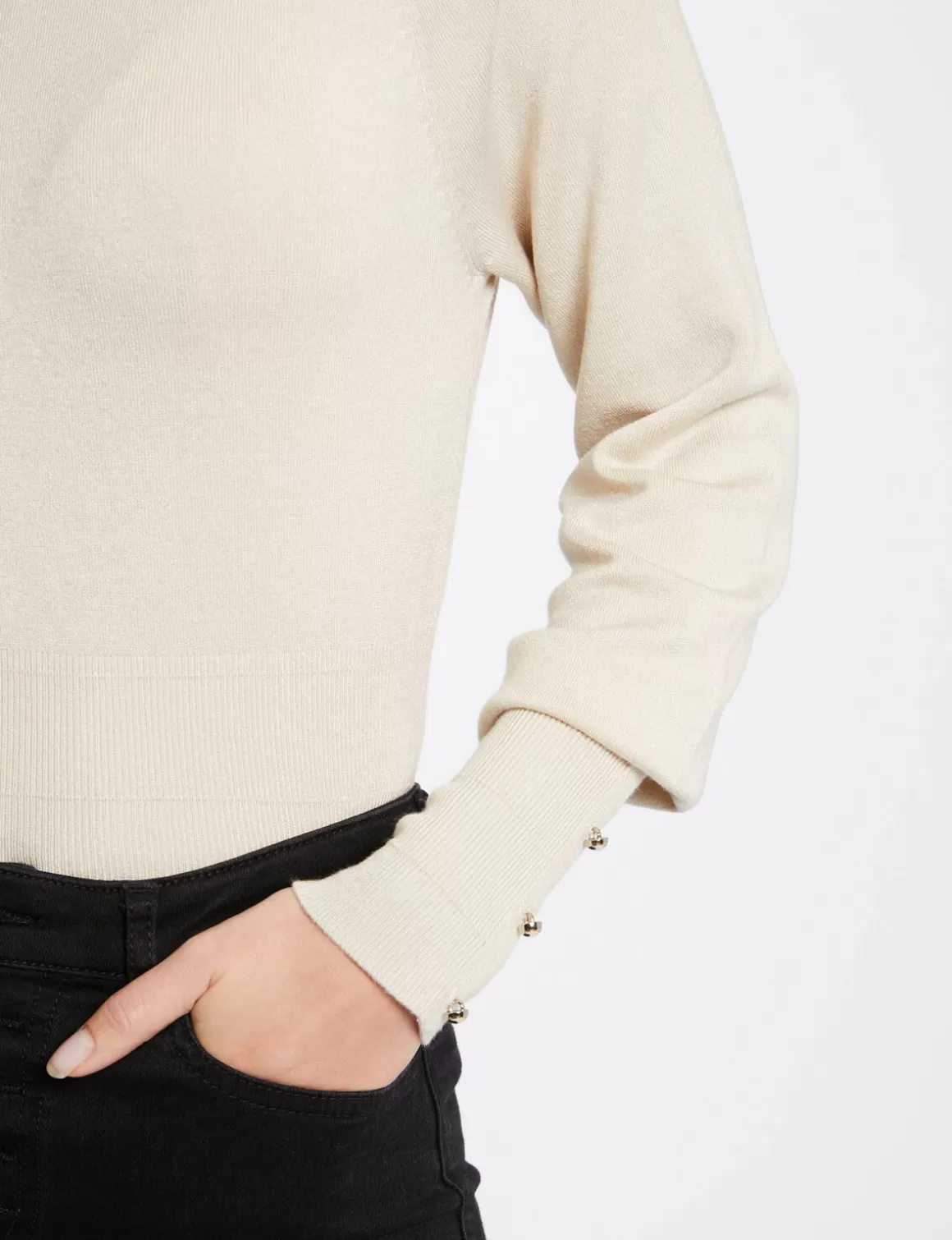 Morgan Pulls>Pull Manches Longues A Col Rond Beige Moyen Femme | Beige_Moyen