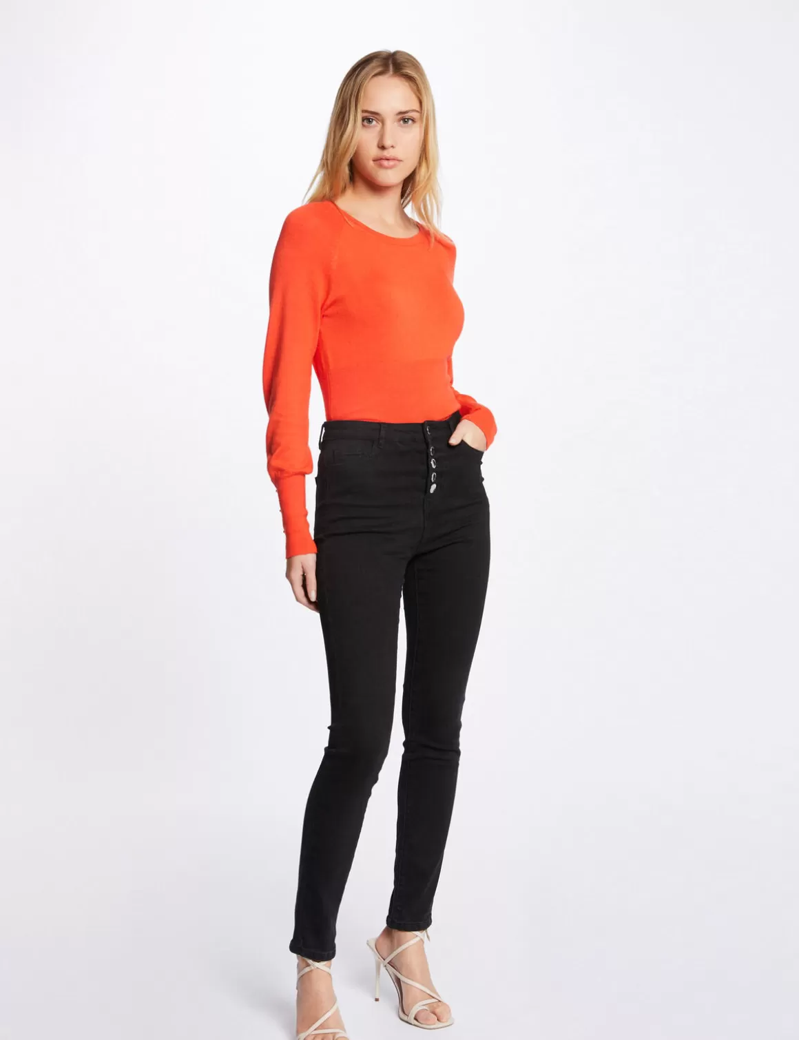 Morgan Pulls>Pull Manches Longues A Col Rond Orange Fonce Femme | Orange_Fonce