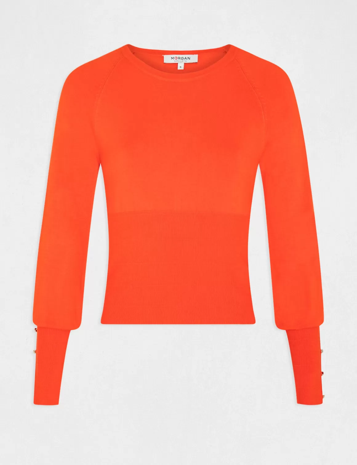 Morgan Pulls>Pull Manches Longues A Col Rond Orange Fonce Femme | Orange_Fonce