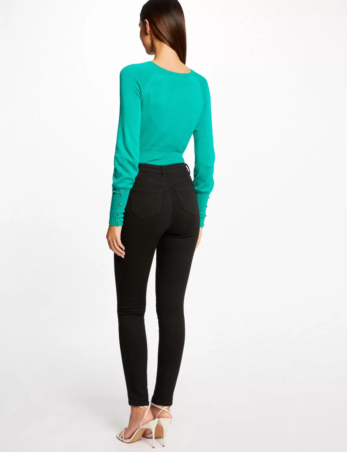 Morgan Pulls>Pull Manches Longues A Col Rond Vert Moyen Femme | Vert_Moyen