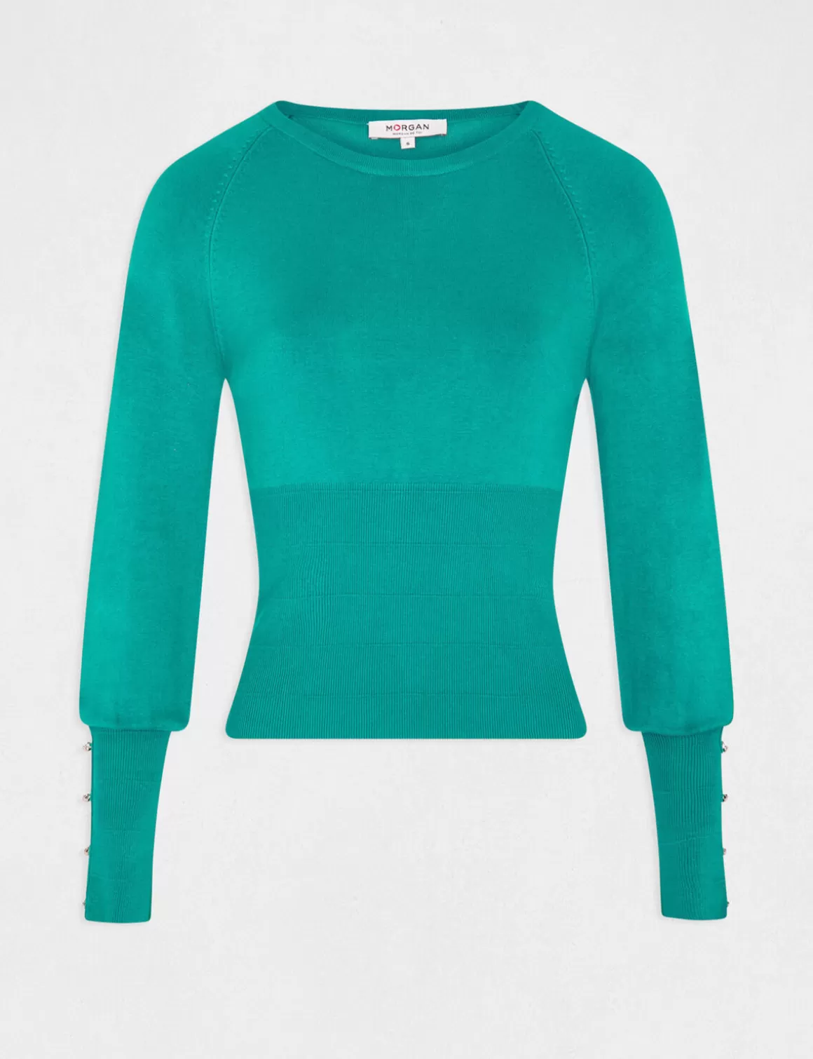 Morgan Pulls>Pull Manches Longues A Col Rond Vert Moyen Femme | Vert_Moyen