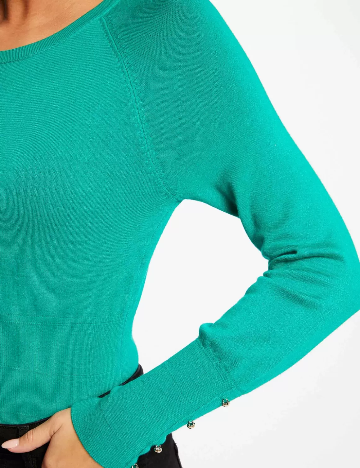 Morgan Pulls>Pull Manches Longues A Col Rond Vert Moyen Femme | Vert_Moyen