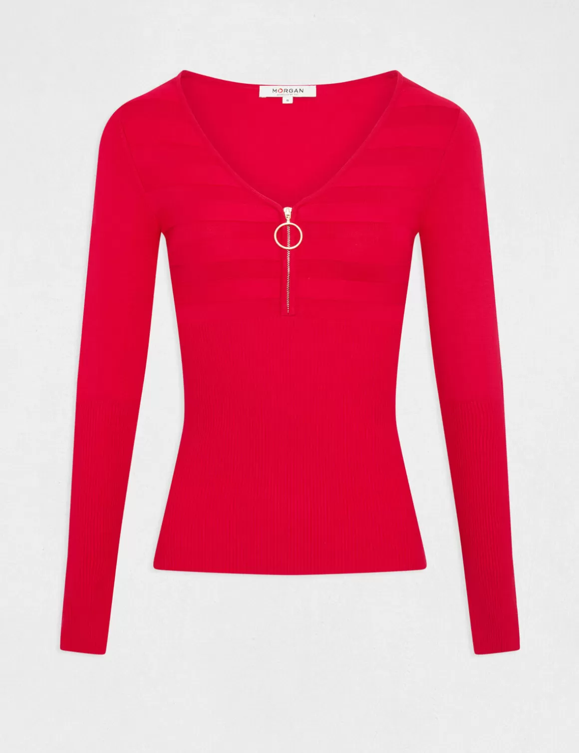 Morgan Pulls>Pull Manches Longues A Detail Zippe Rose Moyen Femme | Rose_Moyen