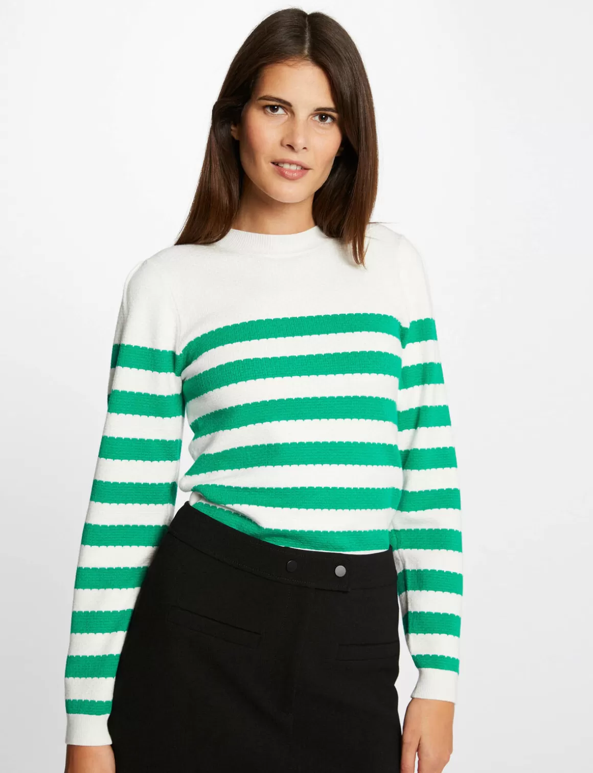 Morgan Pulls>Pull Manches Longues A Rayures Vert Moyen Femme | Vert_Moyen