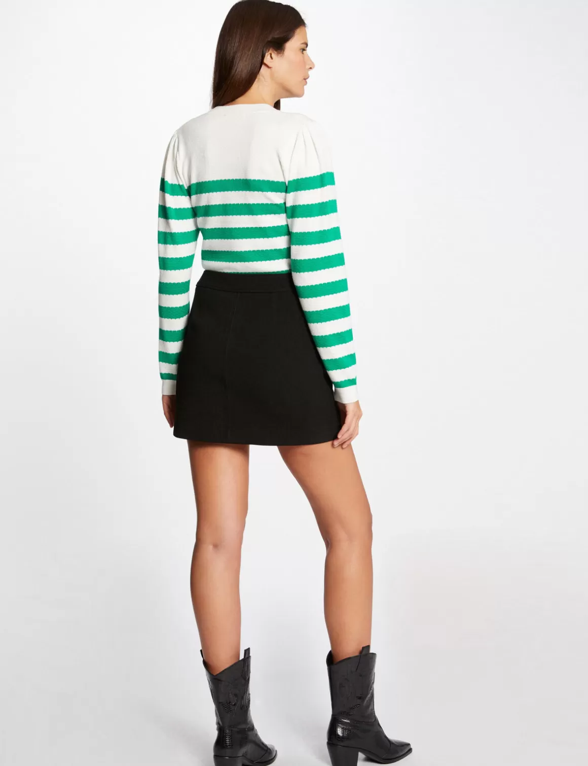Morgan Pulls>Pull Manches Longues A Rayures Vert Moyen Femme | Vert_Moyen