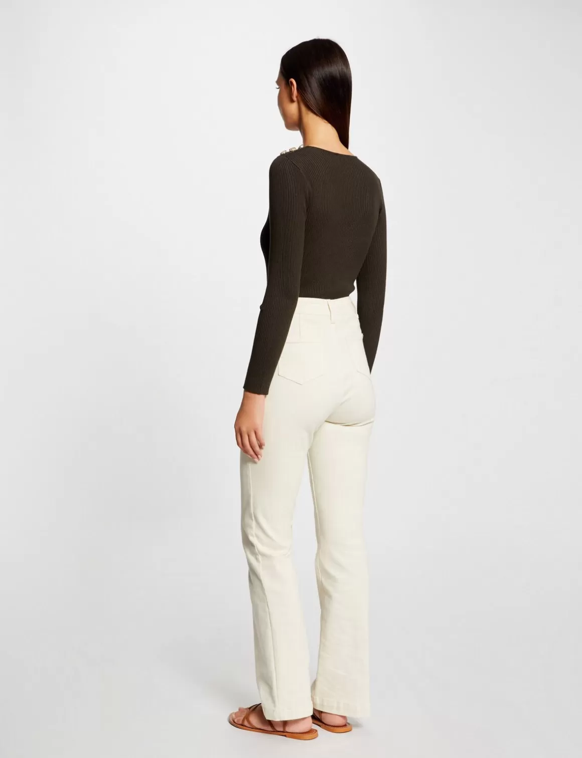 Morgan Pulls>Pull Manches Longues Avec Boutons Vert Fonce Femme | Vert_Fonce