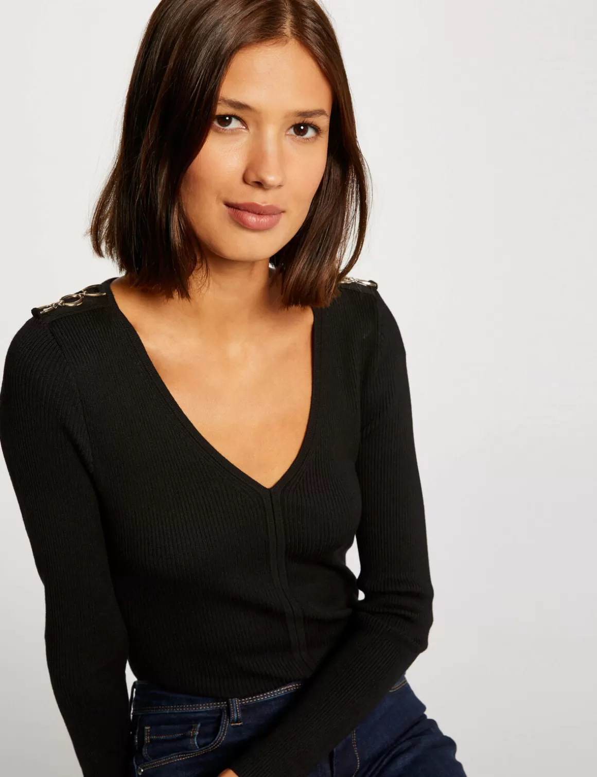 Morgan Pulls>Pull Manches Longues Avec Col En V Femme | Noir