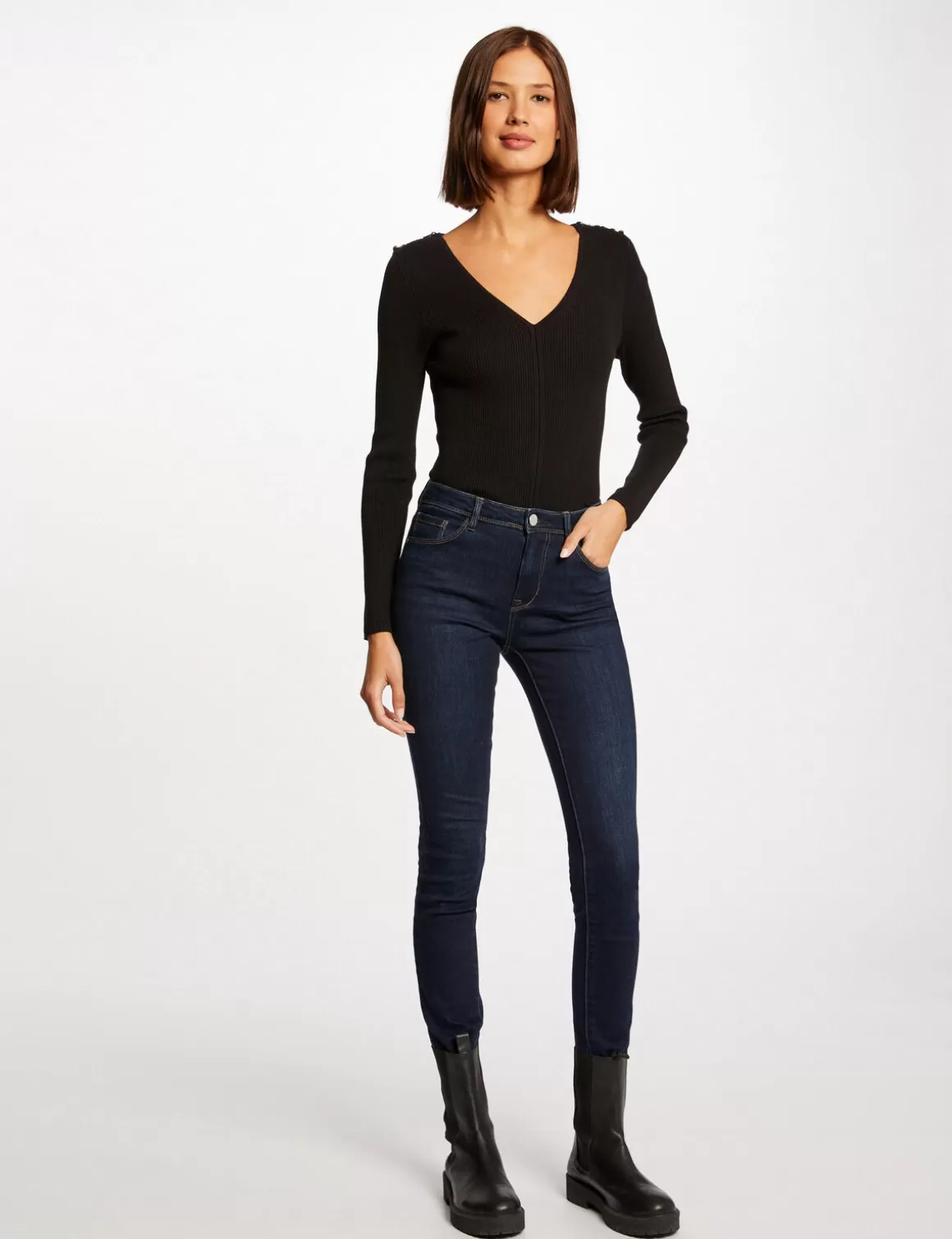 Morgan Pulls>Pull Manches Longues Avec Col En V Femme | Noir