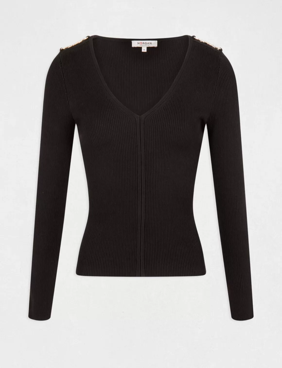 Morgan Pulls>Pull Manches Longues Avec Col En V Femme | Noir