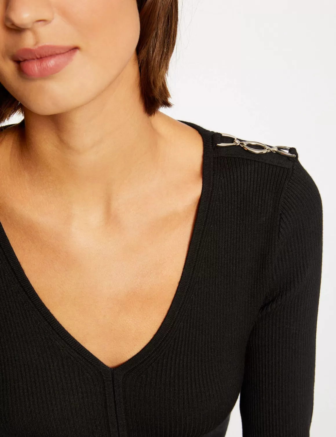 Morgan Pulls>Pull Manches Longues Avec Col En V Femme | Noir