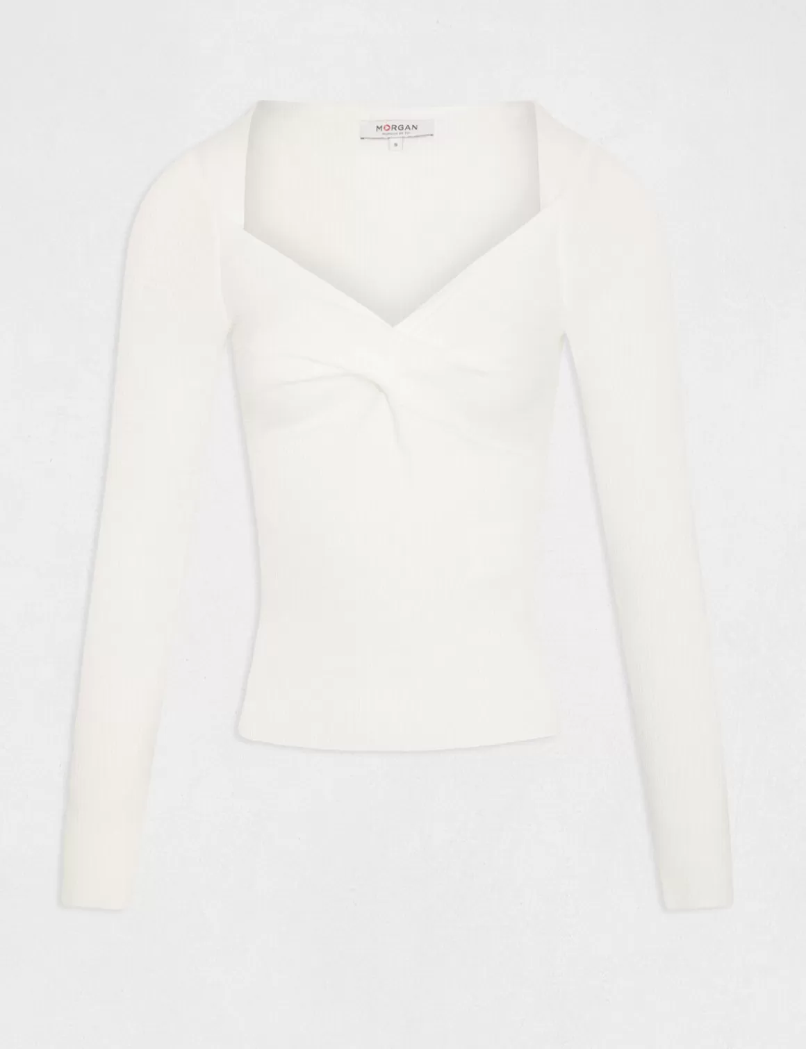 Morgan Pulls>Pull Manches Longues Col Effet Torsade Femme | Ecru
