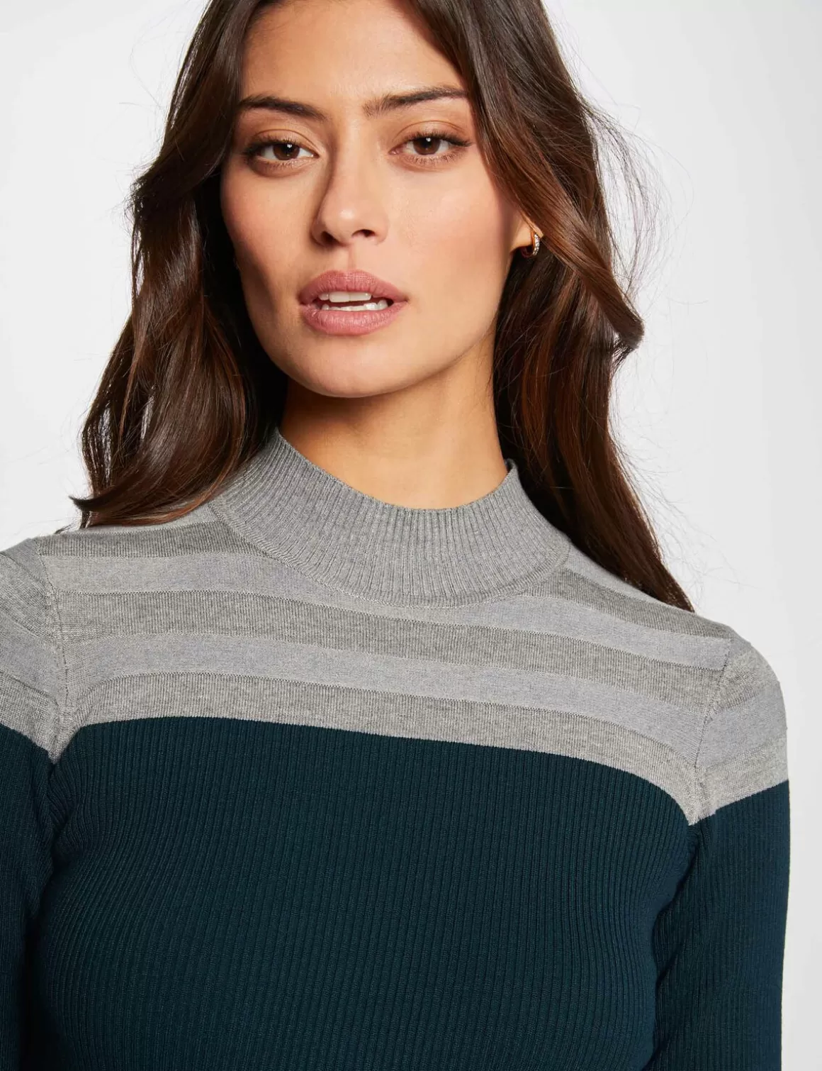 Morgan Pulls>Pull Manches Longues Col Montant Gris Anthracite Femme | Gris_Anthracite