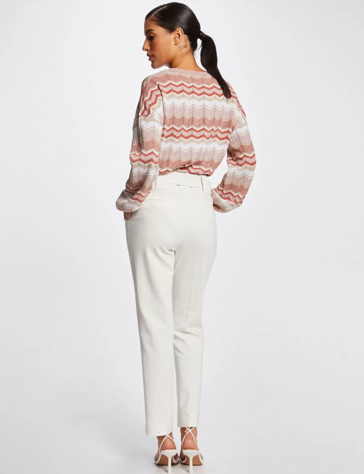 Morgan Pulls>Pull Manches Longues Imprime Chevron Vieux Rose Femme | Vieux_Rose