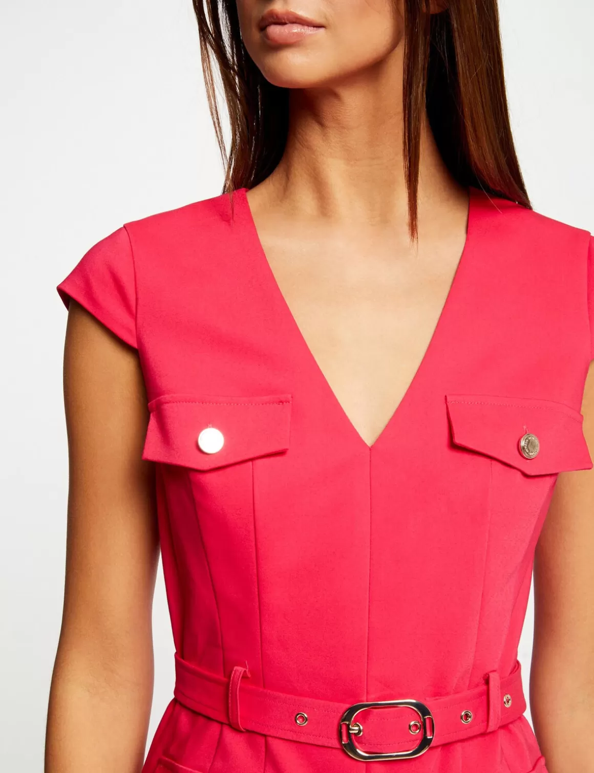 Morgan Robes>Robe Ajustee Ceinturee Avec Col En V Femme | Framboise
