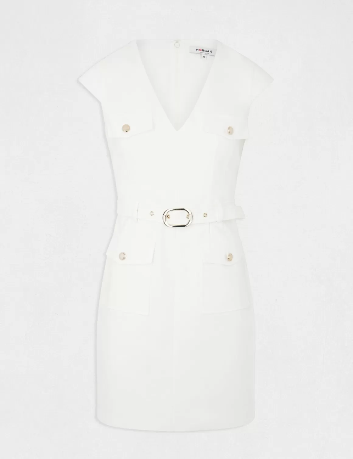 Morgan Robes>Robe Ajustee Ceinturee Avec Col En V Femme | Ecru