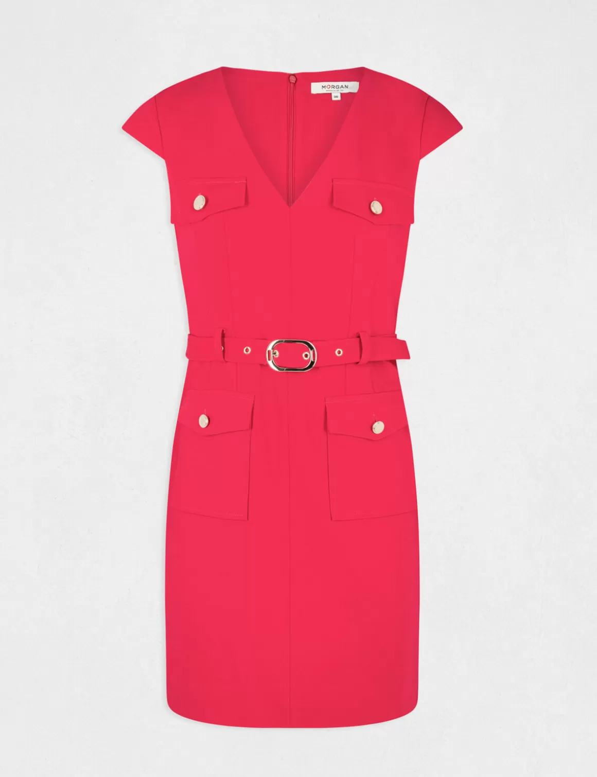 Morgan Robes>Robe Ajustee Ceinturee Avec Col En V Femme | Framboise