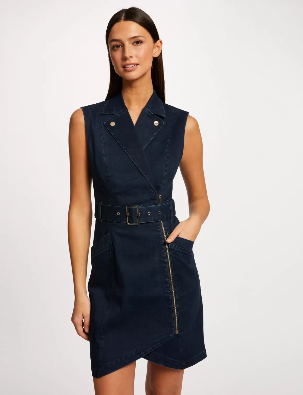 Morgan Robes>Robe Ajustee Drapee Sans Manches En Jean Jean Brut Femme | Jean_Brut