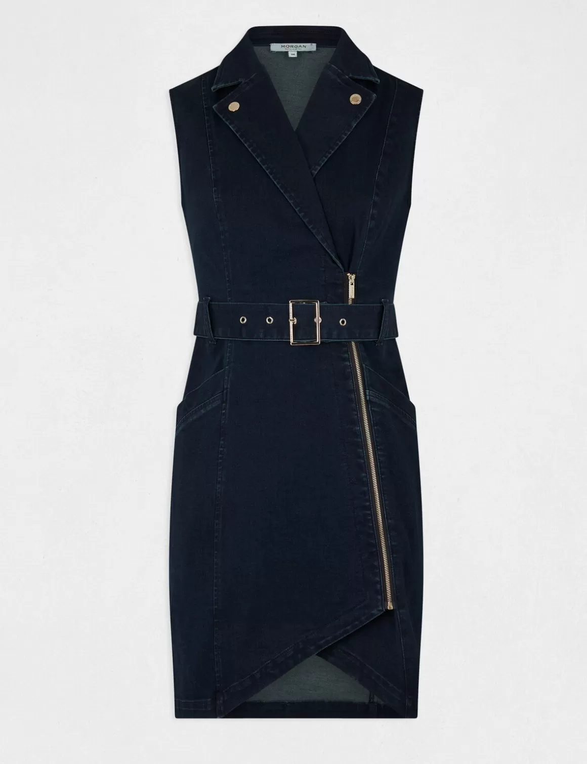 Morgan Robes>Robe Ajustee Drapee Sans Manches En Jean Jean Brut Femme | Jean_Brut