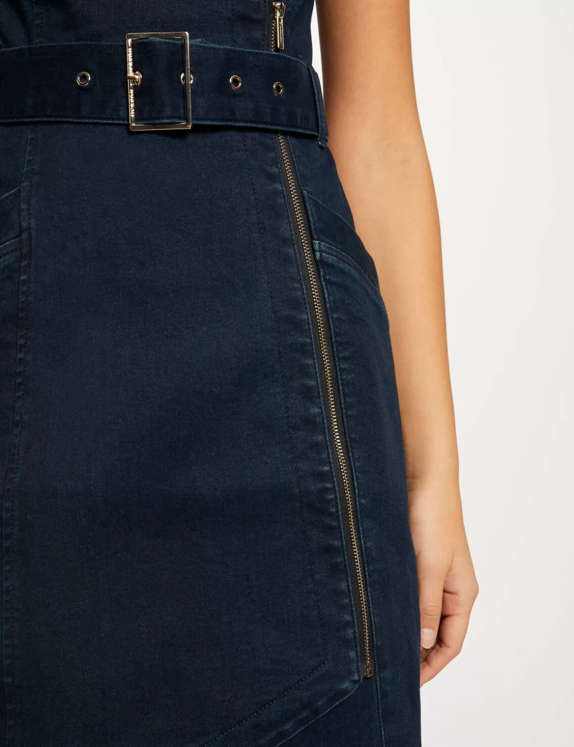 Morgan Robes>Robe Ajustee Drapee Sans Manches En Jean Jean Brut Femme | Jean_Brut