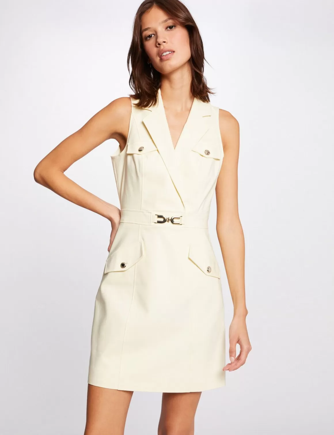 Morgan Robes>Robe Droite Avec Ornement Metallique Jaune Paille Femme | Jaune_Paille