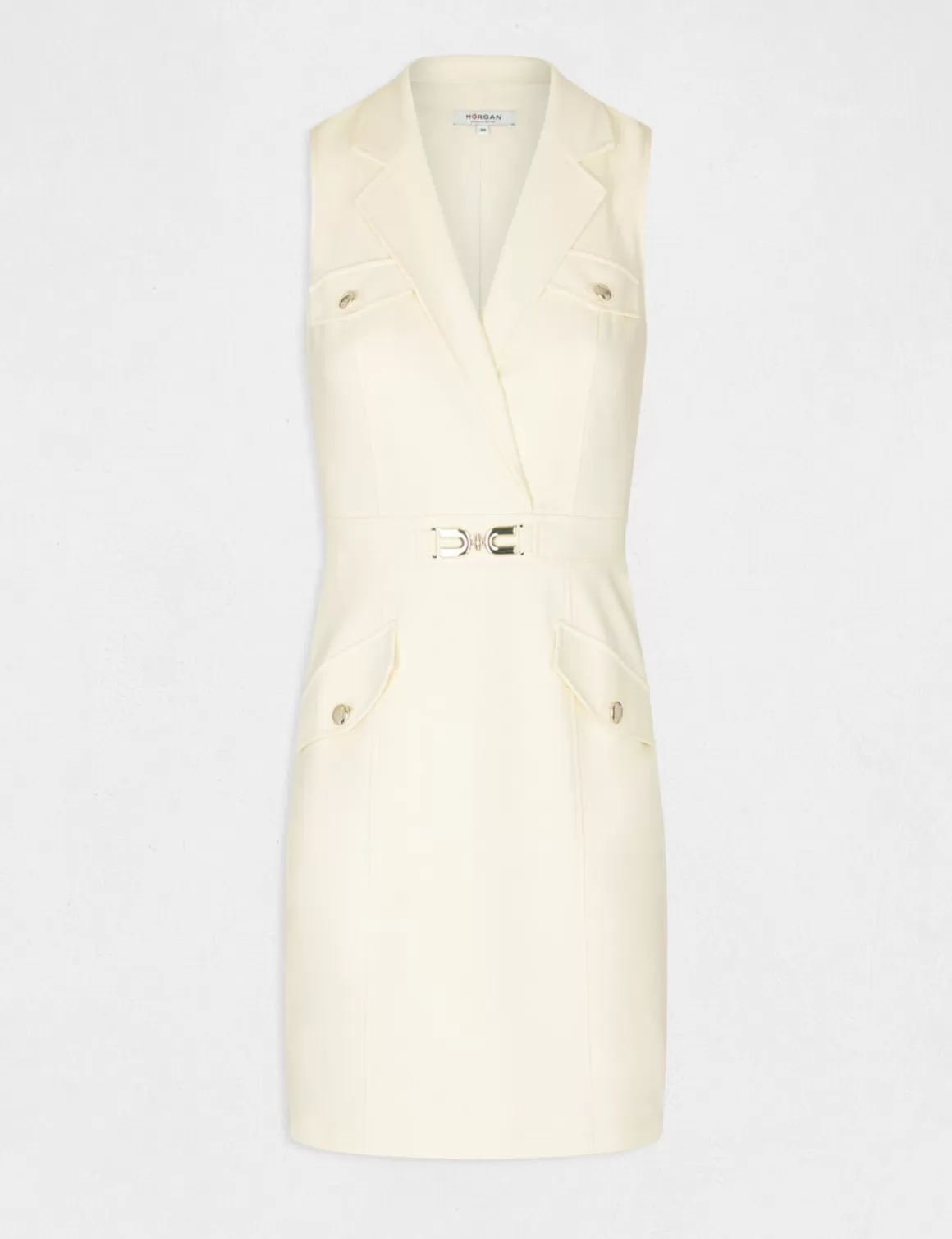 Morgan Robes>Robe Droite Avec Ornement Metallique Jaune Paille Femme | Jaune_Paille