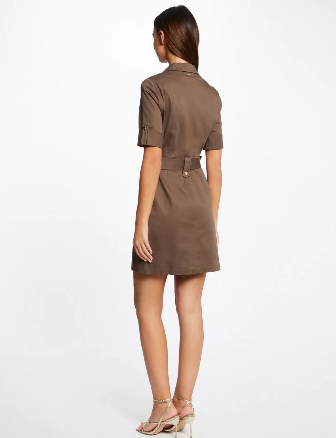 Morgan Robes>Robe Droite Ceinturee A Manches Courtes Vert Kaki Femme | Vert_Kaki