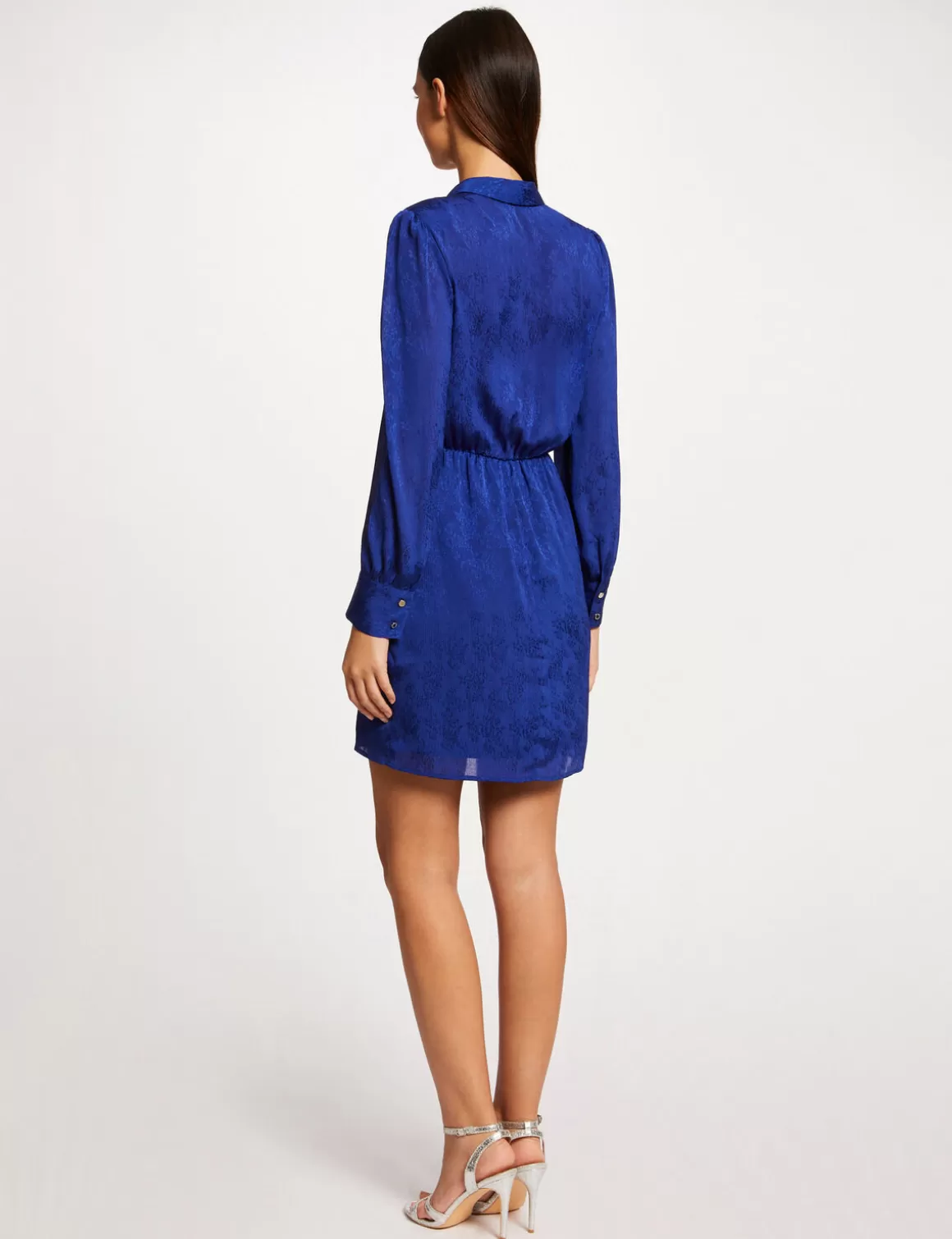 Morgan Robes>Robe Droite Drapee Satinee Imprimee Bleu Electrique Femme | Bleu_Electrique