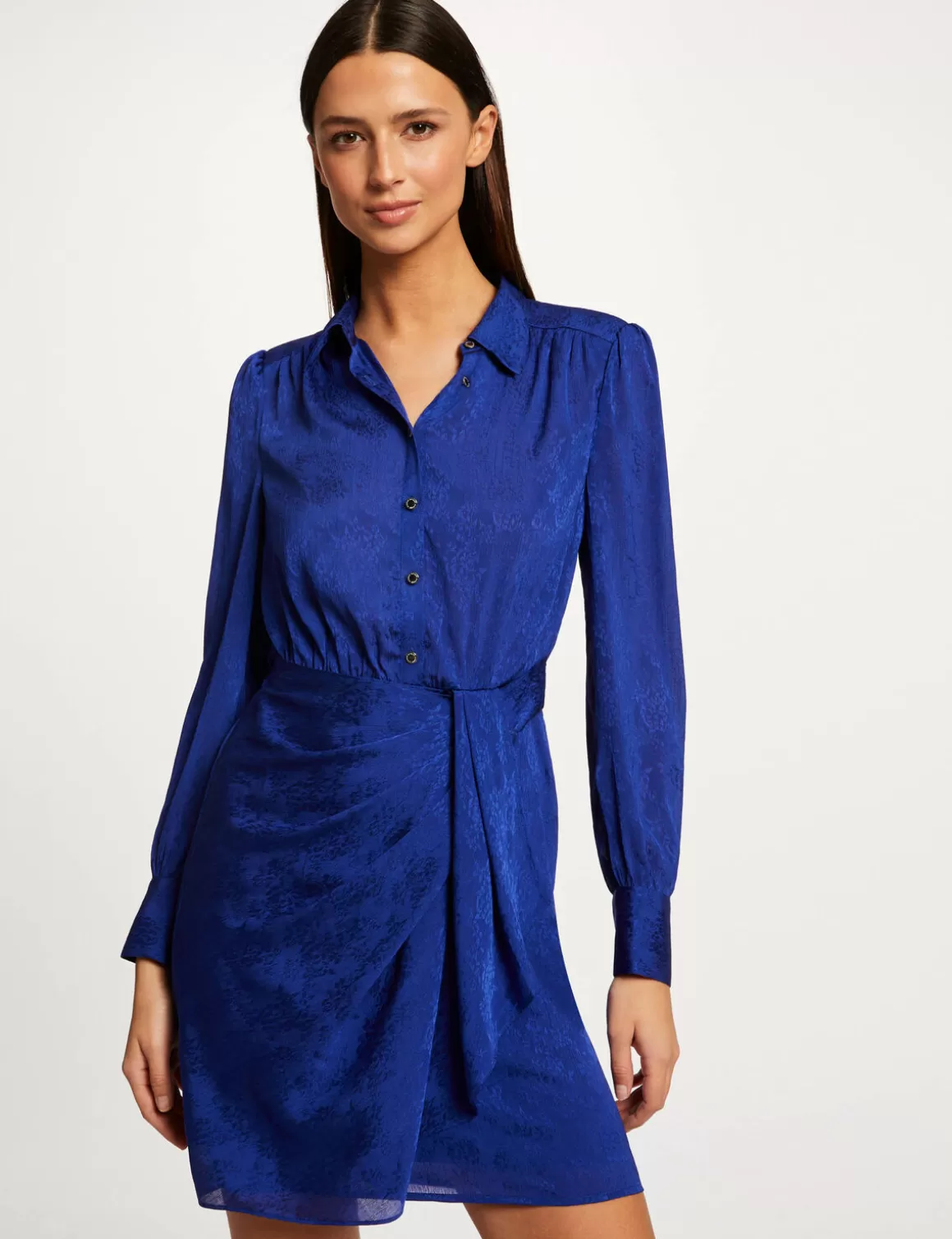 Morgan Robes>Robe Droite Drapee Satinee Imprimee Bleu Electrique Femme | Bleu_Electrique