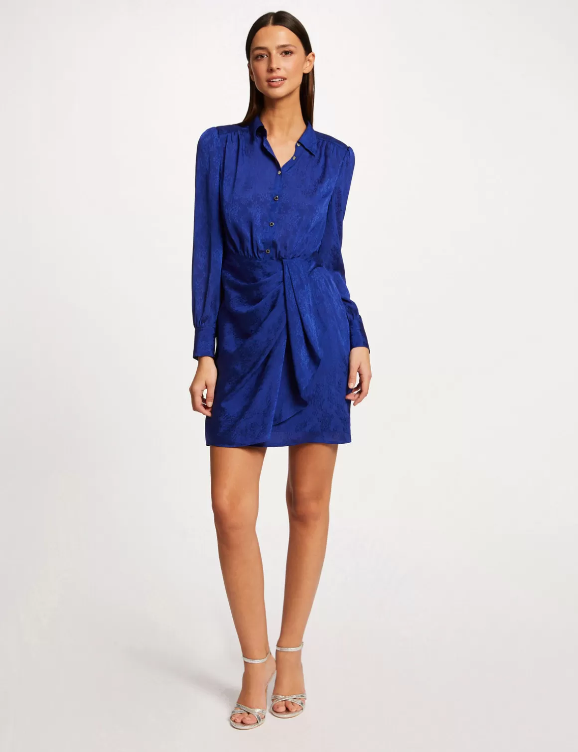 Morgan Robes>Robe Droite Drapee Satinee Imprimee Bleu Electrique Femme | Bleu_Electrique