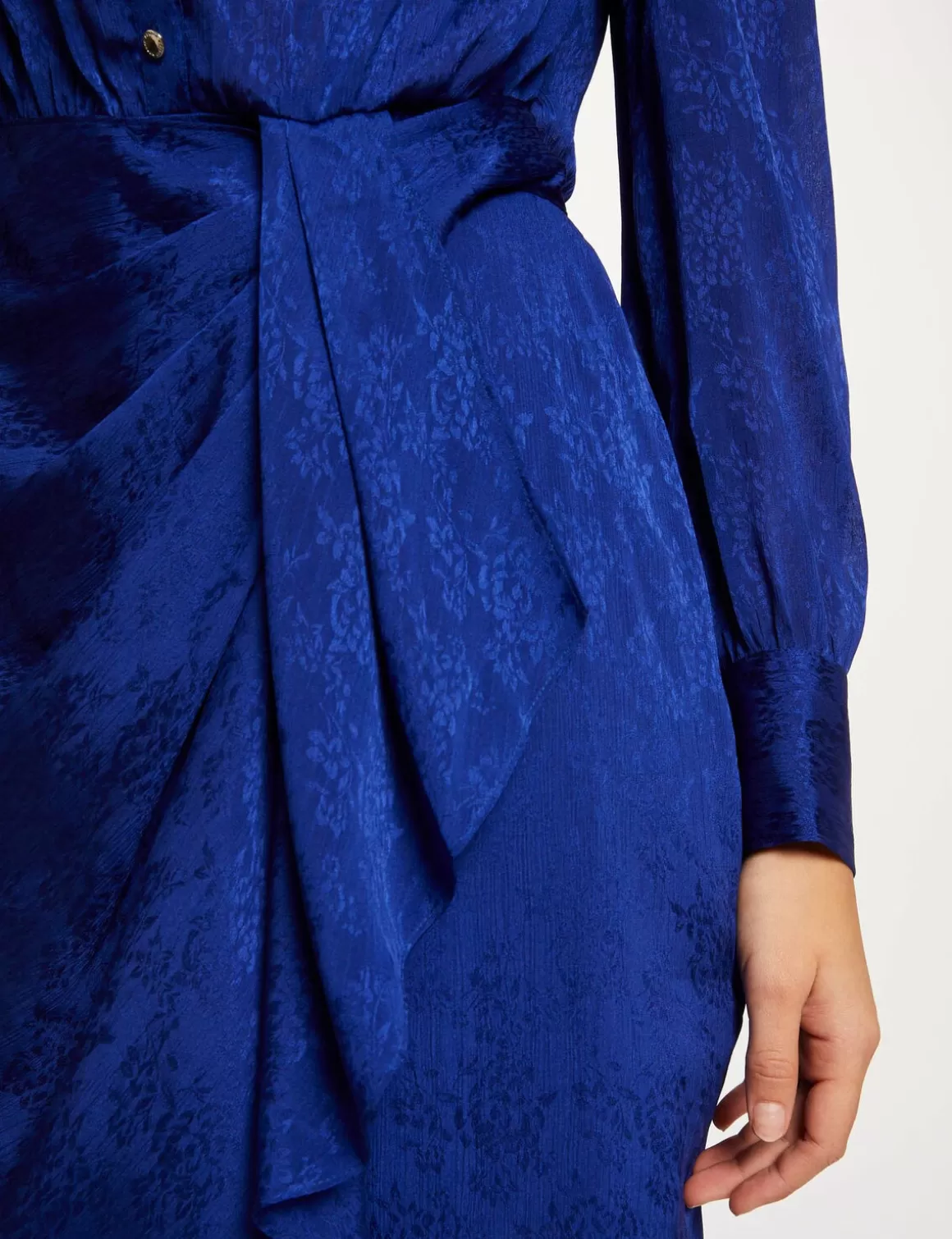 Morgan Robes>Robe Droite Drapee Satinee Imprimee Bleu Electrique Femme | Bleu_Electrique