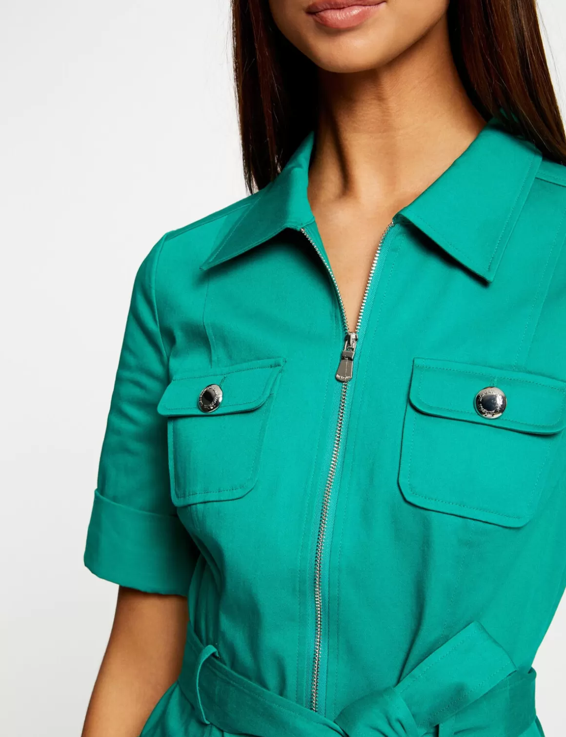 Morgan Robes>Robe Droite Manches Courtes Ceinturee Vert Moyen Femme | Vert_Moyen