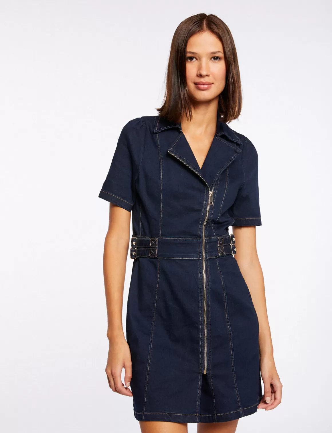 Morgan Robes>Robe Droite Zippee En Jean Jean Brut Femme | Jean_Brut